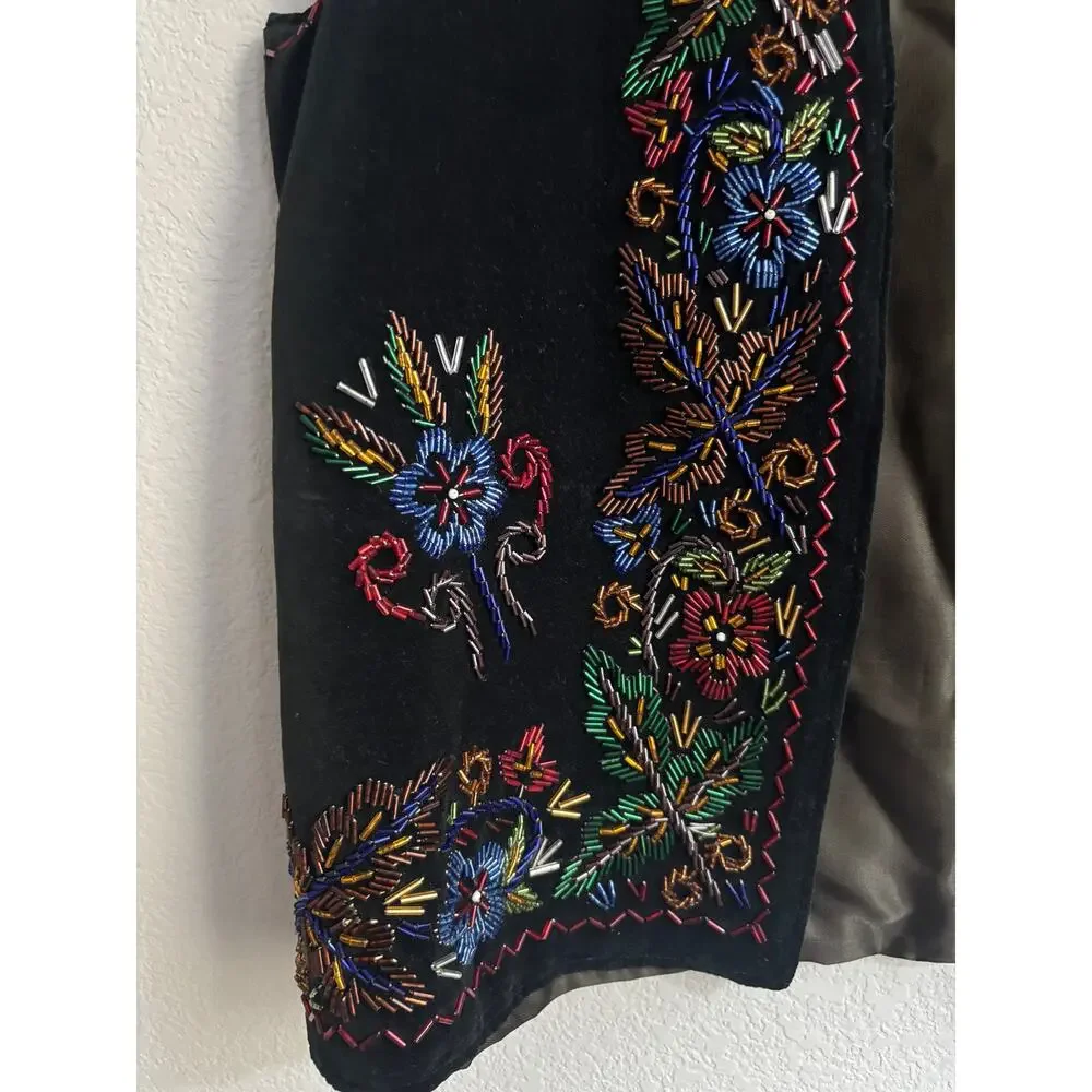 velvet vest glass bead embroidery colorful floral European folk Romanian style - Picture 10 of 10